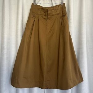 H&M High Waist Pleated Detail A-line Khaki Skirt